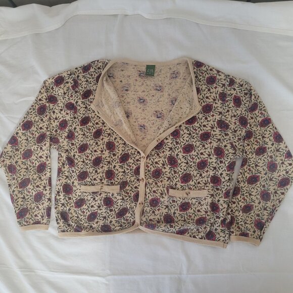 Vintage Blue Red Flowers Cardigan Sweater Outback Red The Limited Size M 1980's - Picture 7 of 15